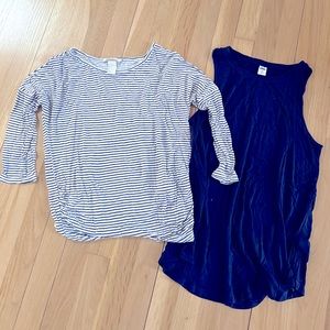 Lot of two maternity shirts, striped 3/4 sleeve, navy tank, Size S